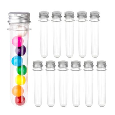 Hammont Tube Shaped Acrylic Candy Boxes with Aluminum Cover - 12 Pack - 1.18"x5.03" - Perfect for Weddings, Birthdays, Party Favors and Gifts | Designer Cute Clear Lucite Plastic Treat Containers