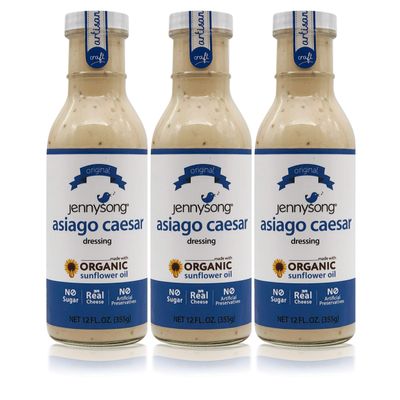 Jennysong Original Asiago Caesar Dressing I Pack of 3 I Made with Organic Sunflower Oil. Creamy with Real Cheese, No Sugar added, and No Trans Fats or Cholesterol. - 12 fl. oz. bottle each
