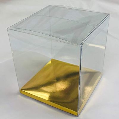 96 PCS Tuck Top 4 x 4 x 4-1/2" w/Gold Card Bottom, Clear Plastic PVC Boxes for Party Favor Wedding Favor, retail products packaging and display