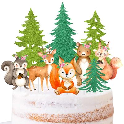 10Pcs Woodland BIirthday Cake Toppers Woodland Animal Birthday Party Favors Decorations Woodland Party Supplies Perfect For Kid's Woodland Birthday Parties Baby Shower