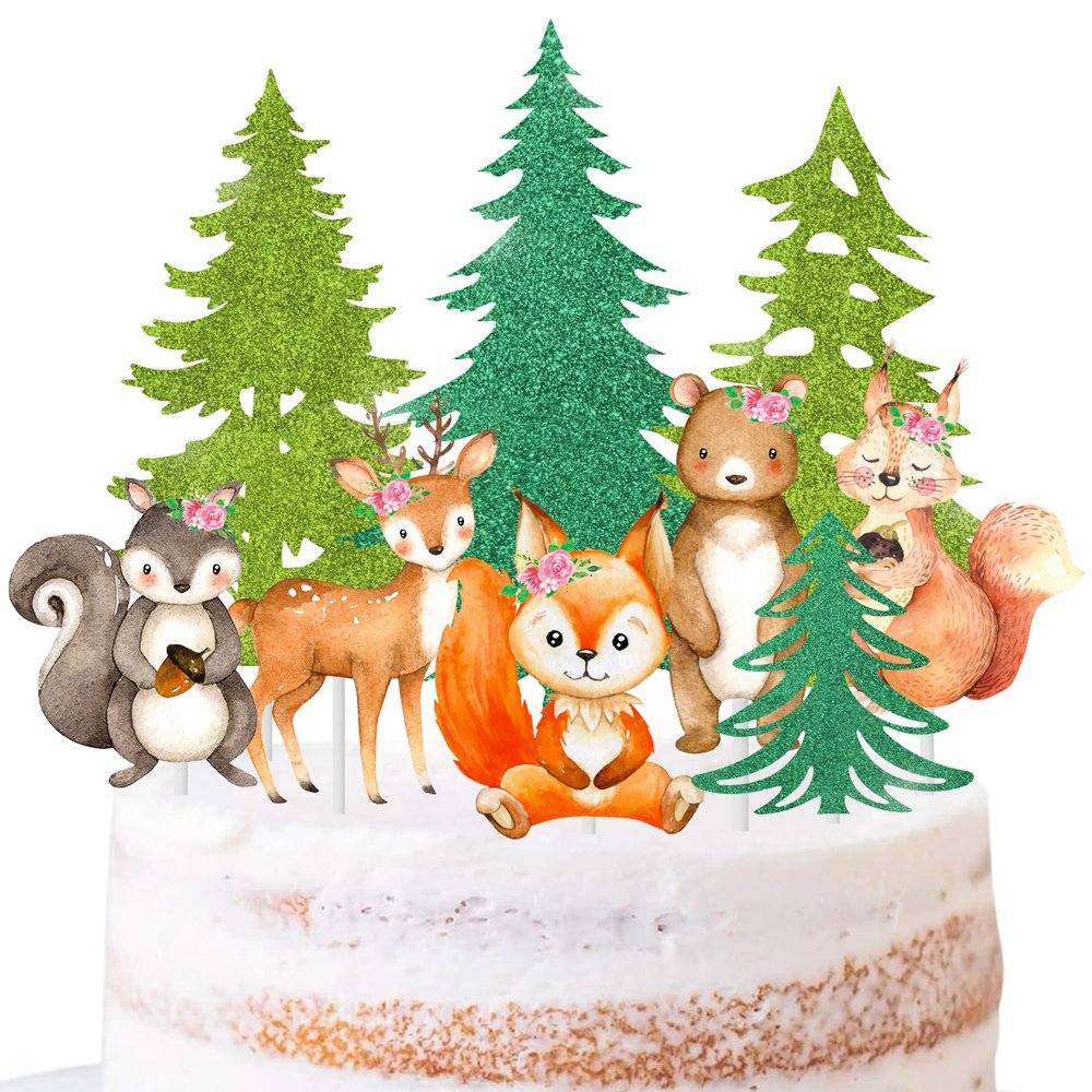 10Pcs Woodland BIirthday Cake Toppers Woodland Animal Birthday Party Favors Decorations Woodland Party Supplies Perfect For Kid's Woodland Birthday Parties Baby Shower