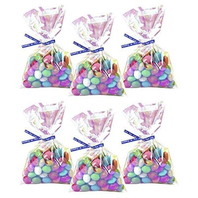 Morepack Valentines Iridescent Holographic Cellophane Treat Bags,4x6 Inch Party Favor Cookie Bags with 5 Colors Twist Ties for Weddings Birthday Party,100 Pcs