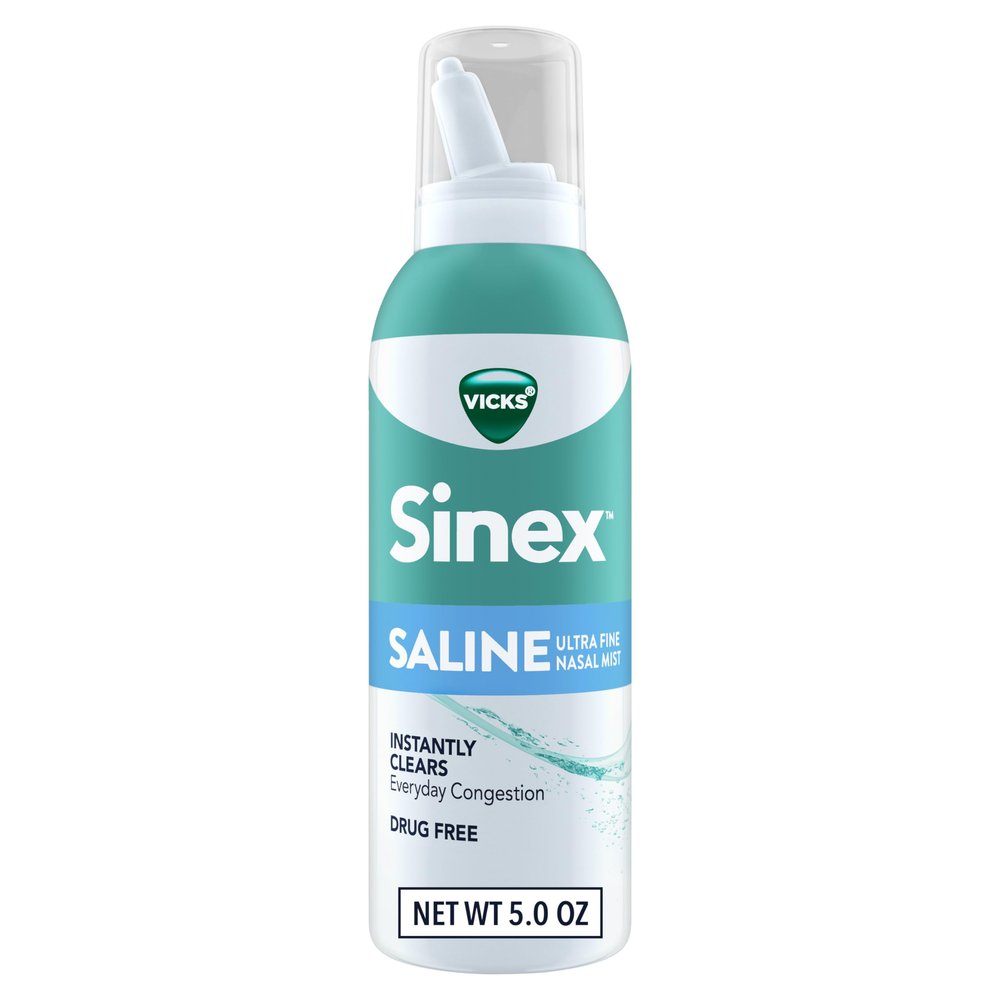 Vicks Sinex Saline Nasal Spray, Drug Free Ultra Fine Mist, Clear Everyday Sinus Congestion Fast, Clear Mucus from a Cold or Allergy, Daily Use 5.0 fl oz