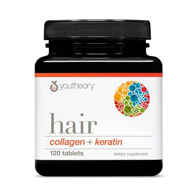 Youtheory Hair Collagen + Keratin - Advanced Collagen & Keratin Supplement - Supports Hair Growth & Nail Health - Aids Anti-Aging - 120 Tablets (20-Day Supply)