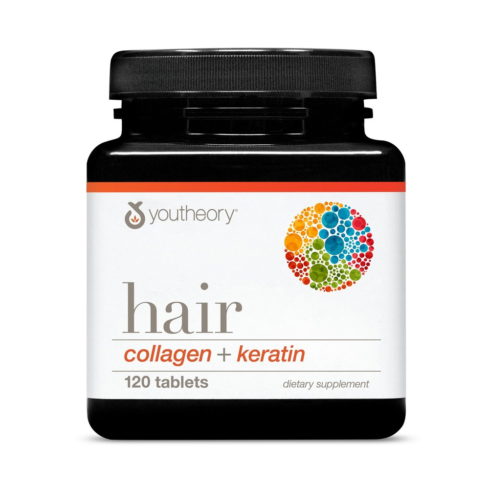 Youtheory Hair Collagen + Keratin - Advanced Collagen & Keratin Supplement - Supports Hair Growth & Nail Health - Aids Anti-Aging - 120 Tablets (20-Day Supply)