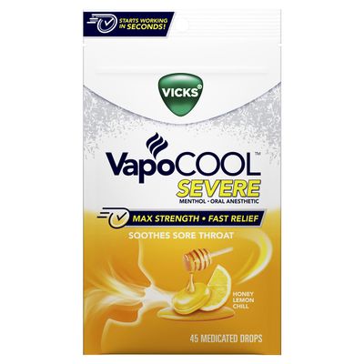 Vicks, VapoCOOL Severe Medicated Lozenges, Honey Lemon Chill, 45 Count