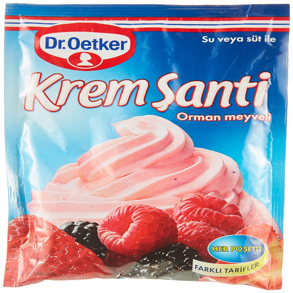 Dr. Oetker Whipped Cream with Chocolate (80 gr) Pack of 2 - and Forest Fruit Pack of 2 - Total 4 packs - Product of Turkey - Halal