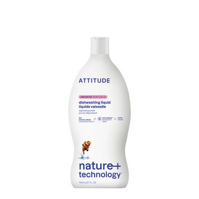 ATTITUDE Dish Soap, EWG Verified, Plant-Based & Vegan Dishwashing Liquid, Naturally Derived, Unscented, 23.7 Fl Oz