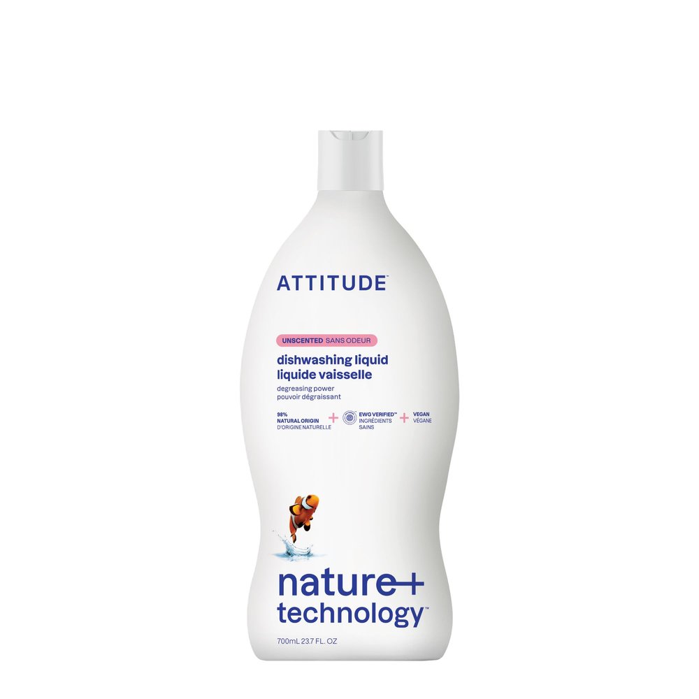 ATTITUDE Dish Soap, EWG Verified, Plant-Based & Vegan Dishwashing Liquid, Naturally Derived, Unscented, 23.7 Fl Oz