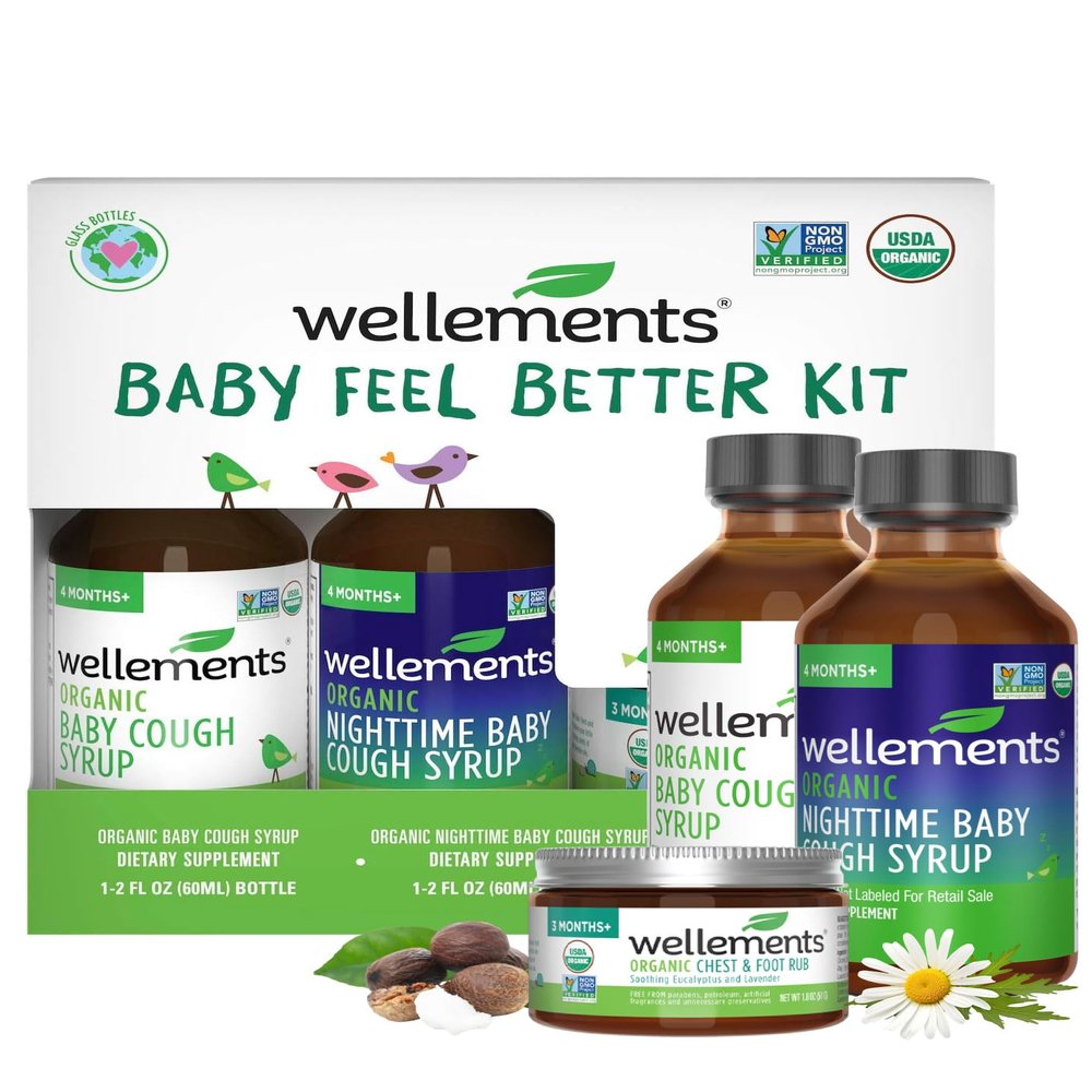 Wellements Organic Baby Feel Better Kit for 4 Months+ | Day & Night Syrups with Chest & Foot Rub | Soothing Comfort* for Babies | USDA Certified Organic, Non-GMO, Gentle Baby Care Set