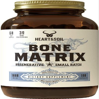 Heart & Soil Grass Fed Bone Matrix Supports Bone and Joint Health, Strength, and Flexibility (180 Capsules)