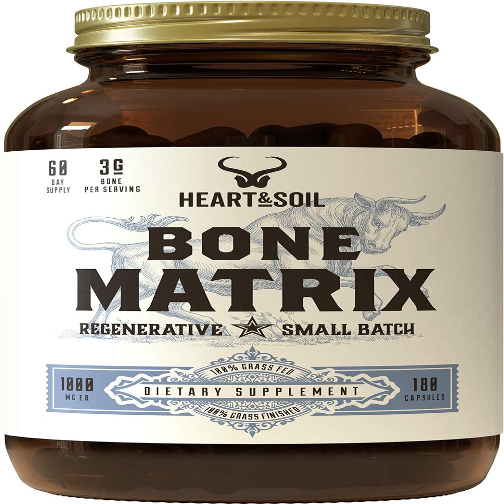 Heart & Soil Grass Fed Bone Matrix  Supports Bone and Joint Health, Strength, and Flexibility (180 Capsules)