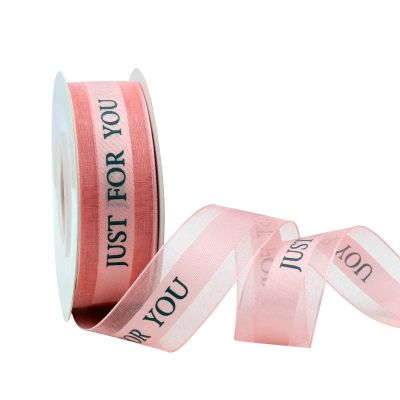 1 Inch Bean Pink Chiffon Valentines Ribbon, Just for You Ribbon for Gift Wrapping, Holiday Party, Wedding Decorations, 22 Yards Gift Ribbon for Balloons, Sewing, and Floral DIY Decor