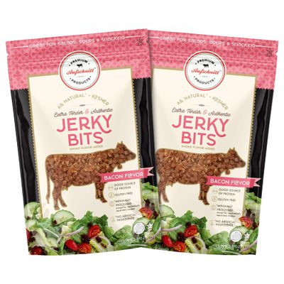 Aufschnitt Jerky Bits Bites, Healthy Snacks Made of Beef and Chicken, High Protein - Kosher, and Keto Friendly (2 Pack, Bacon Flavor)