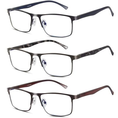 Lcbestbro 3 Pack Business Blue light Blocking Reading Glasses for Men, 3.0 Metal Readers