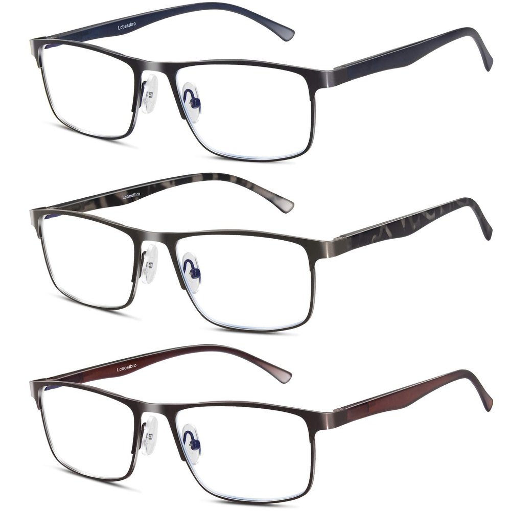 Lcbestbro 3 Pack Business Blue light Blocking Reading Glasses for Men, 4.0 Metal Readers