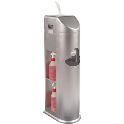 Zogics All-in-One Cleaning Station  Complete Cleaning Station with Wipes Dispenser, Gel Dispenser, Trash Can and Storage, Silver (1 Station)