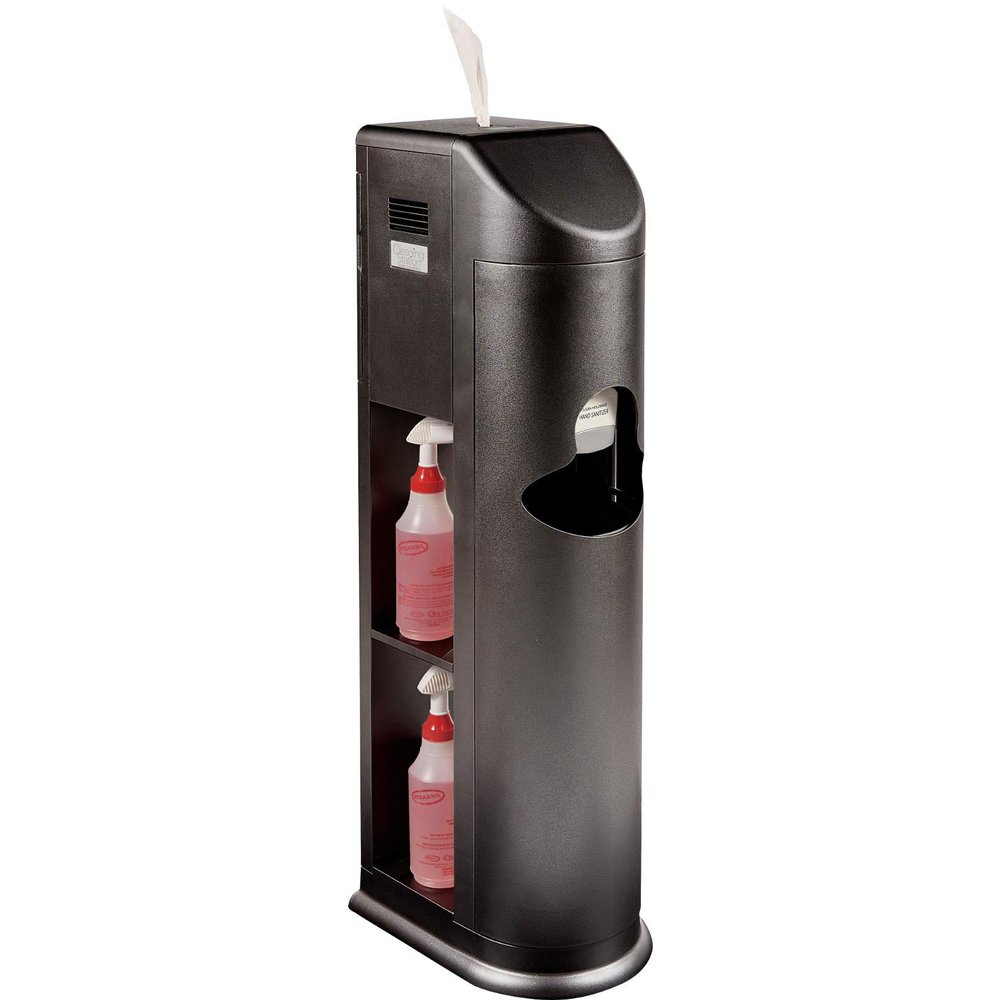 Zogics All-in-One Cleaning Station  Complete Sanitizing Station with Disinfecting Wipes Dispenser, Gel Dispenser, Trash Can and Storage, Black (1 Station)