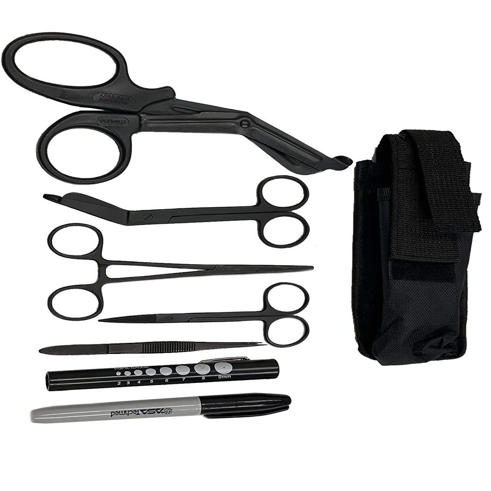 ASA Techmed EMT and First Responder Medical Tool Kit: Adjustable Nylon Belt Pouch, Premium First Aid Gear: EMT Shears, 7.25" Bandage Scissors, 5.75" Forceps, 6" Hemostat,Pupil Light, and More