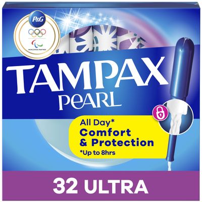 Tampax Pearl Tampons Ultra Absorbency with Leakguard Braid, Unscented, 32Count