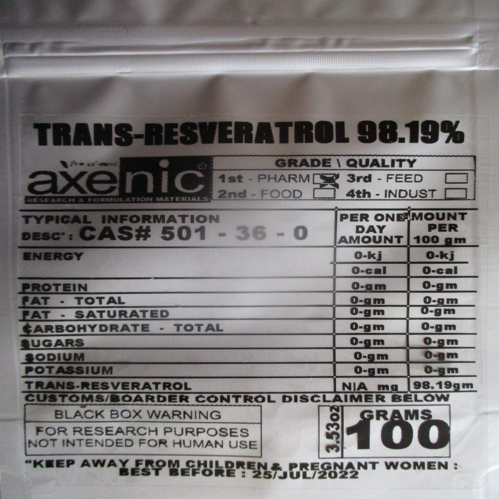 100 grams TRANS RESVERATROL POWDER 98% W/W