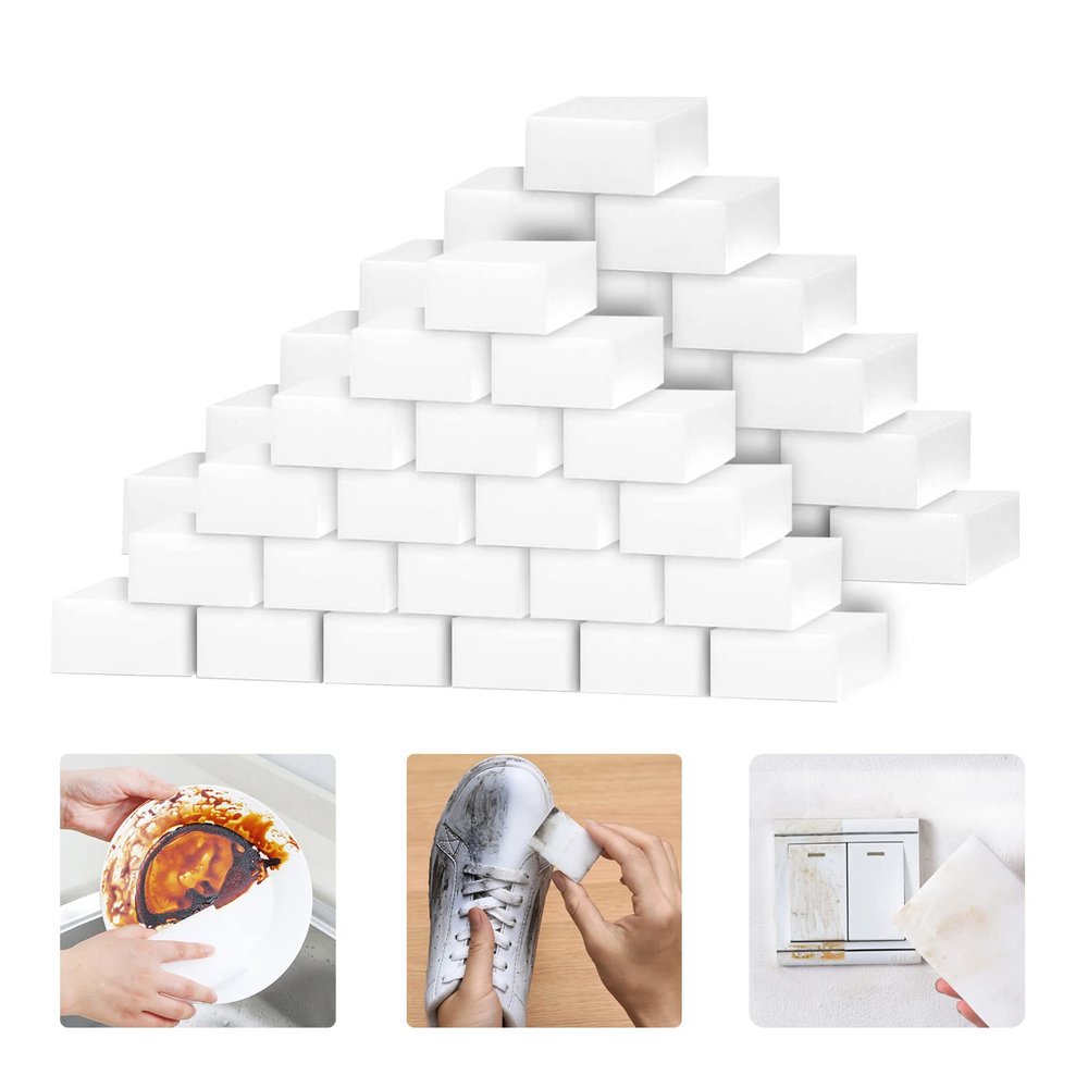 100 Pack Magic Sponges Eraser for Cleaning, Premium Reusable Melamine Sponge Scrubber Foam Cleaning Pads for Kitchen Dishes, Bathtub, Baseboard, Shoes Cleaner, Not Easily Rip