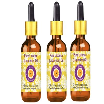 Deve Herbes Pure Liquorice (Licorice) Oil (Glycyrrhiza glabra) with Glass Dropper (Pack of Three) 100ml X 3 (10 oz)