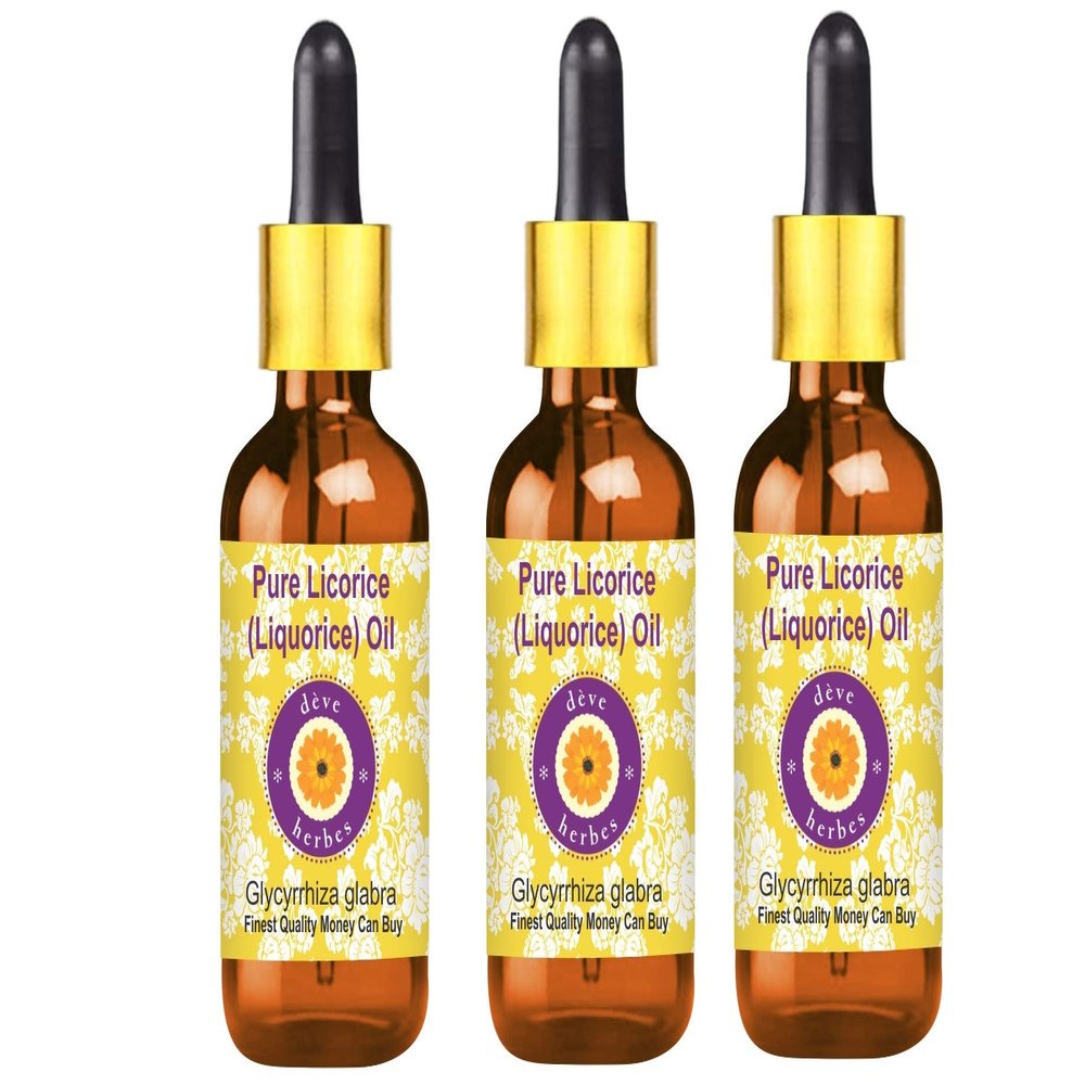 Deve Herbes Pure Liquorice (Licorice) Oil (Glycyrrhiza glabra) with Glass Dropper (Pack of Three) 100ml X 3 (10 oz)