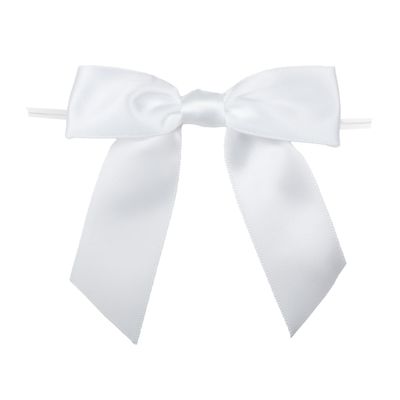 7Rainbows 30pcs Boutique 3.5" White Satin Ribbon Twist Tie Bows for Tying Up Packages Gift Wrapping