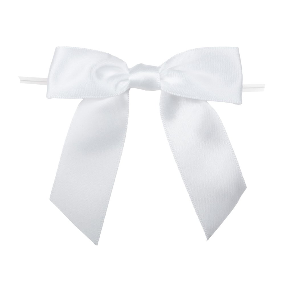 7Rainbows 30pcs Boutique 3.5" White Satin Ribbon Twist Tie Bows for Tying Up Packages Gift Wrapping