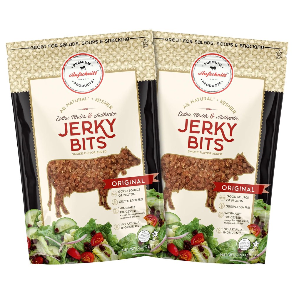 Aufschnitt Jerky Bits Bites, Healthy Snacks Made of Beef and Chicken, High Protein - Kosher, and Keto Friendly (2 Pack, Original Flavor)