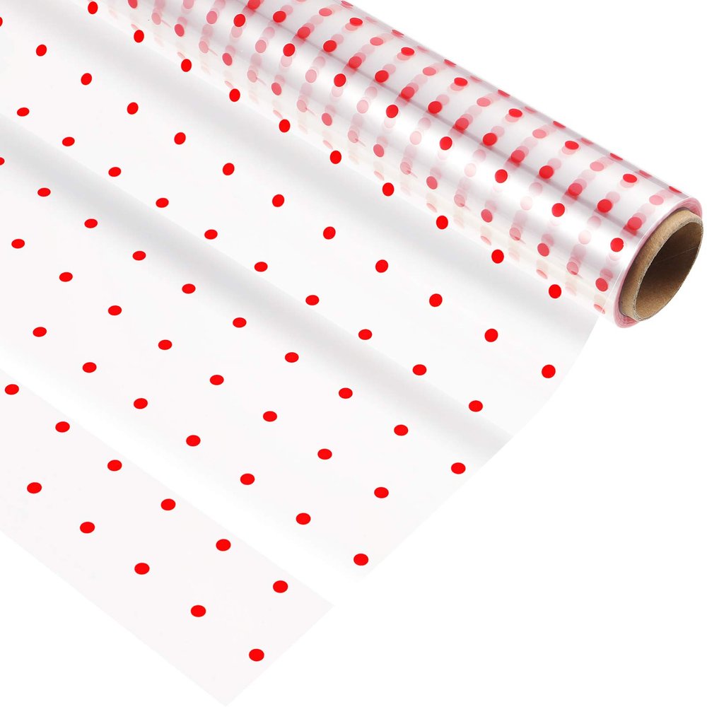 jojofuny 100 Clear Cellophane Wrap Roll with Red | 31.5 in. x 100 .| 3 Mil Thick Crystal Cellophane Roll|, Baskets, Treats, Cello Wrapping Paper