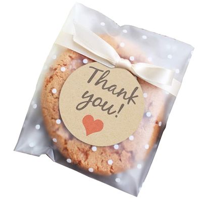 FLYTT Self Adhesive Cookie Bags, White Polka Dot Individual Resealable Cellophane Treat Bags with Thank You Stickers for Gift Giving (5.5''x5.5'', 100 Pcs)