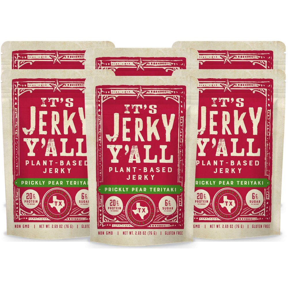 It's Jerky Y'all Plant Based Jerky TERIYAKI | Beyond Tender and Tasty Vegan Snacks | Non-GMO, Gluten Free, Vegetarian (6 Pack)