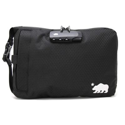 Cali Crusher Combo Pouch (10in x 7in) | Cushioned Protective Padding | 100% Smell Proof w/Combination Lock | Side Release Buckle Strap (Black/White)