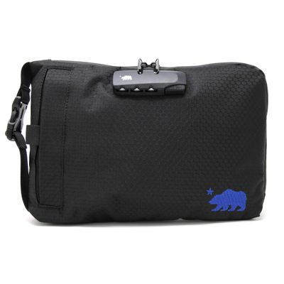 Cali Crusher Combo Pouch (10in x 7in) | Cushioned Protective Padding | 100% Smell Proof w/Combination Lock | Side Release Buckle Strap (Black/Blue)