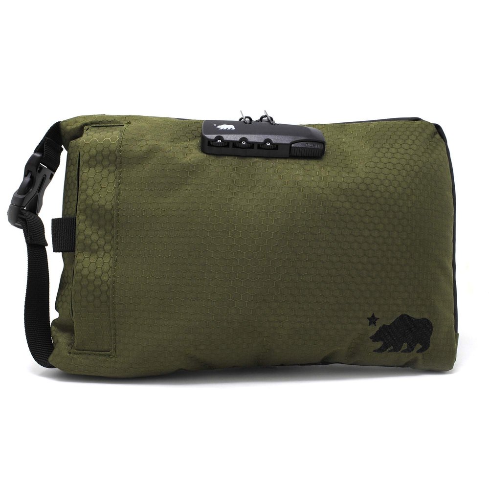 Cali Crusher Combo Pouch (10in x 7in) | Cushioned Protective Padding | 100% Smell Proof w/Combination Lock | Side Release Buckle Strap (Olive Green)