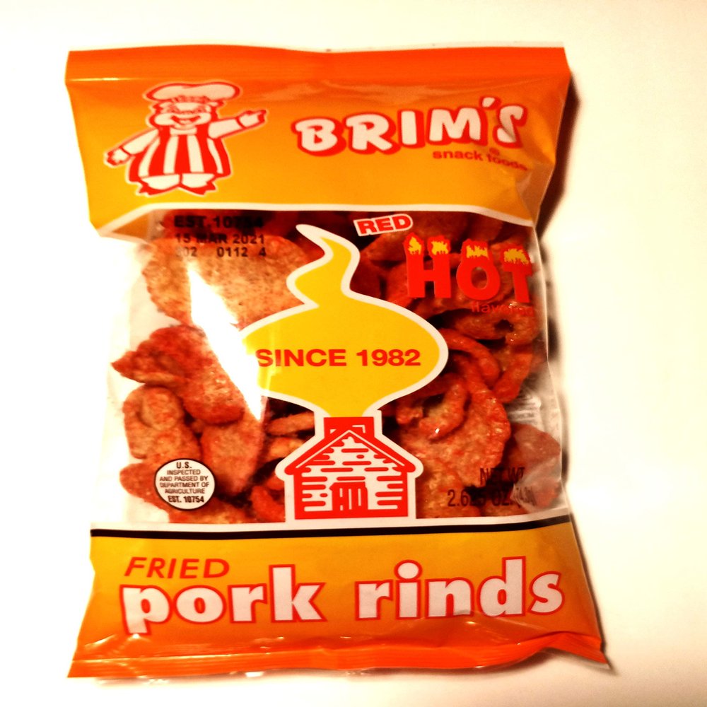 Brim's Red Hot Flavored Fried Pork Rinds (2 Pack) 2.6 oz bag each