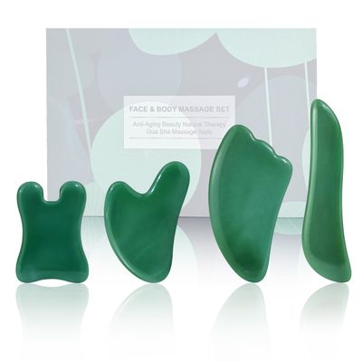 Rena Chris Guasha Massage Tool, 4 Pcs Gua Sha Facial Tool, Guasha Board for SPA Acupuncture Therapy Trigger Point Treatment, Gua Sha Scraping Massage Tool (Green)