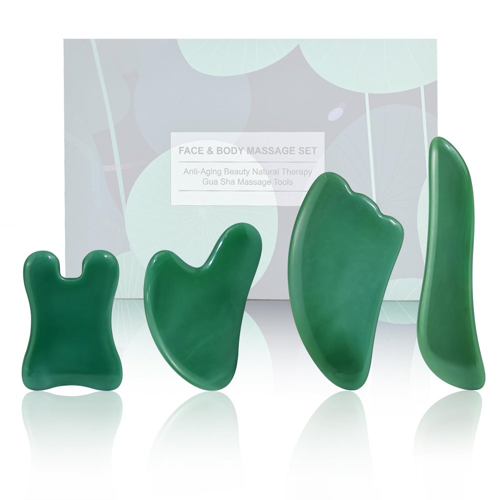 Rena Chris Guasha Massage Tool, 4 Pcs Gua Sha Facial Tool, Guasha Board for SPA Acupuncture Therapy Trigger Point Treatment, Gua Sha Scraping Massage Tool (Green)