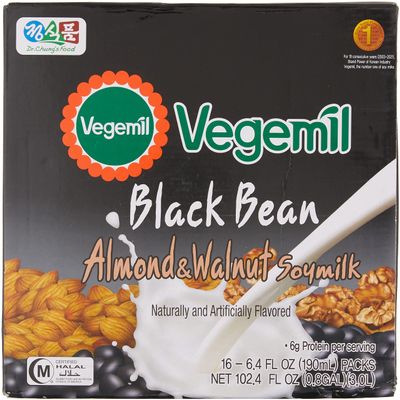 Vegemil Blackbean Almond and Walnut Soymilk (6.4 fl oz a pack of 16), Nutty taste, Made in Korea