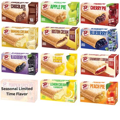 JJ's Bakery Snack Pie Variety Pack  Fresh Baked Fruit Pies Apple, Cherry, Chocolate, Lemon, Peach, Pie Crust Nut-Free Individually Wrapped Dessert Snacks, Kosher Parve, 4 oz Each (Pack of 12)
