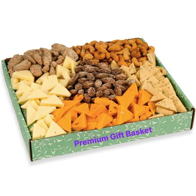 Valentines Day Cheese and Nuts Gift Basket - Gift Basket for Men, Women, Birthday, Includes Cashews, Almonds, Pecans, Jack, Cheddar Cheeses - Adult Gift Basket for Men, Women, Family, Friends, Charcuterie Food Items 1.5 pounds