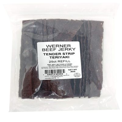 Werner Tender Strips Teriyaki Beef Jerky - Pack of 25 Jerky Strips - Made in the USA