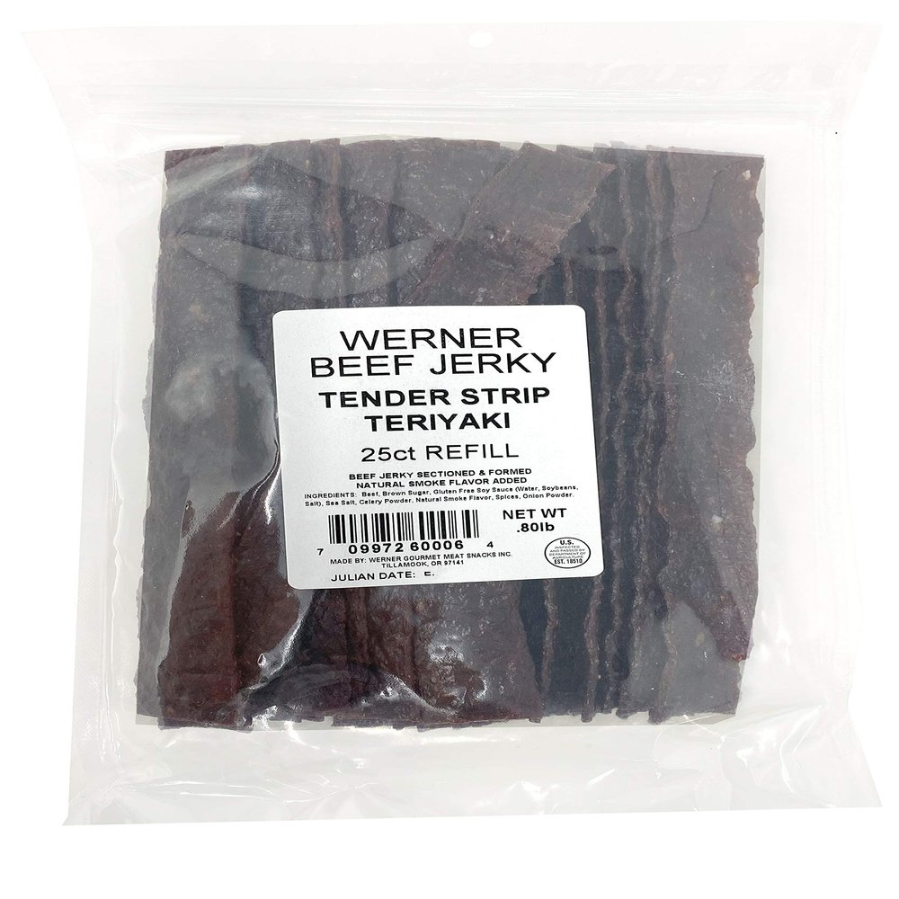 Werner Tender Strips Teriyaki Beef Jerky - Pack of 25 Jerky Strips - Made in the USA