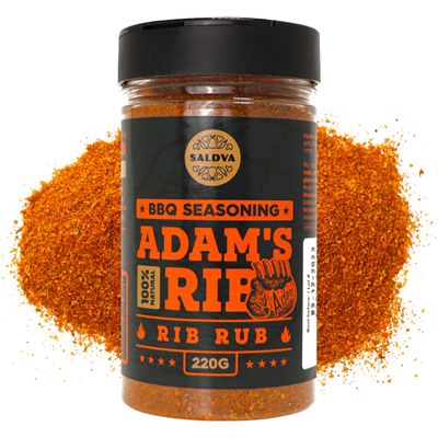 Adam's Ribs BBQ Rib Rub - 100% Natural and Unique Seasoning - Perfect Blend Of Spices For Juicy BBQ And Grill Ribs - Large Jar (220g)