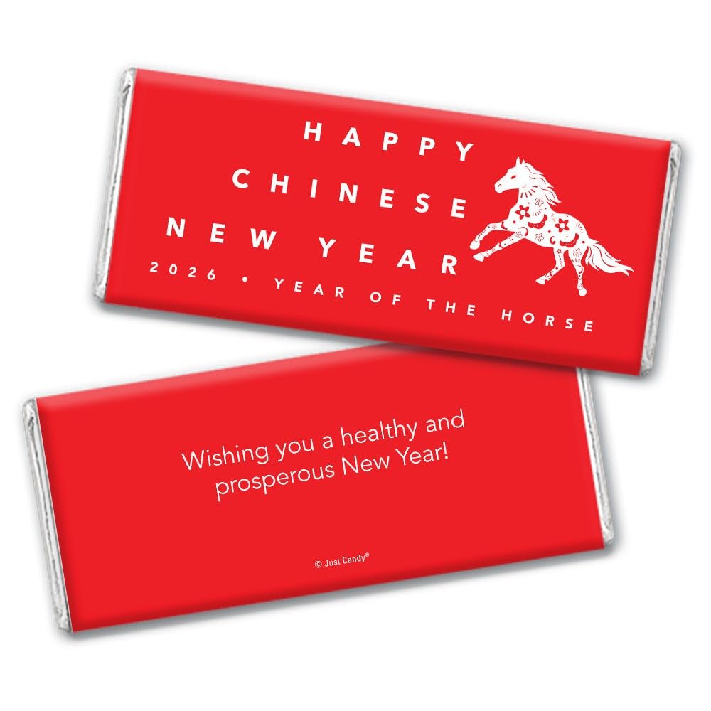 24ct Chinese New Year Decorations Candy Personalized Chocolate Bars (24 Pack) - 2026 Year of the Horse - Red