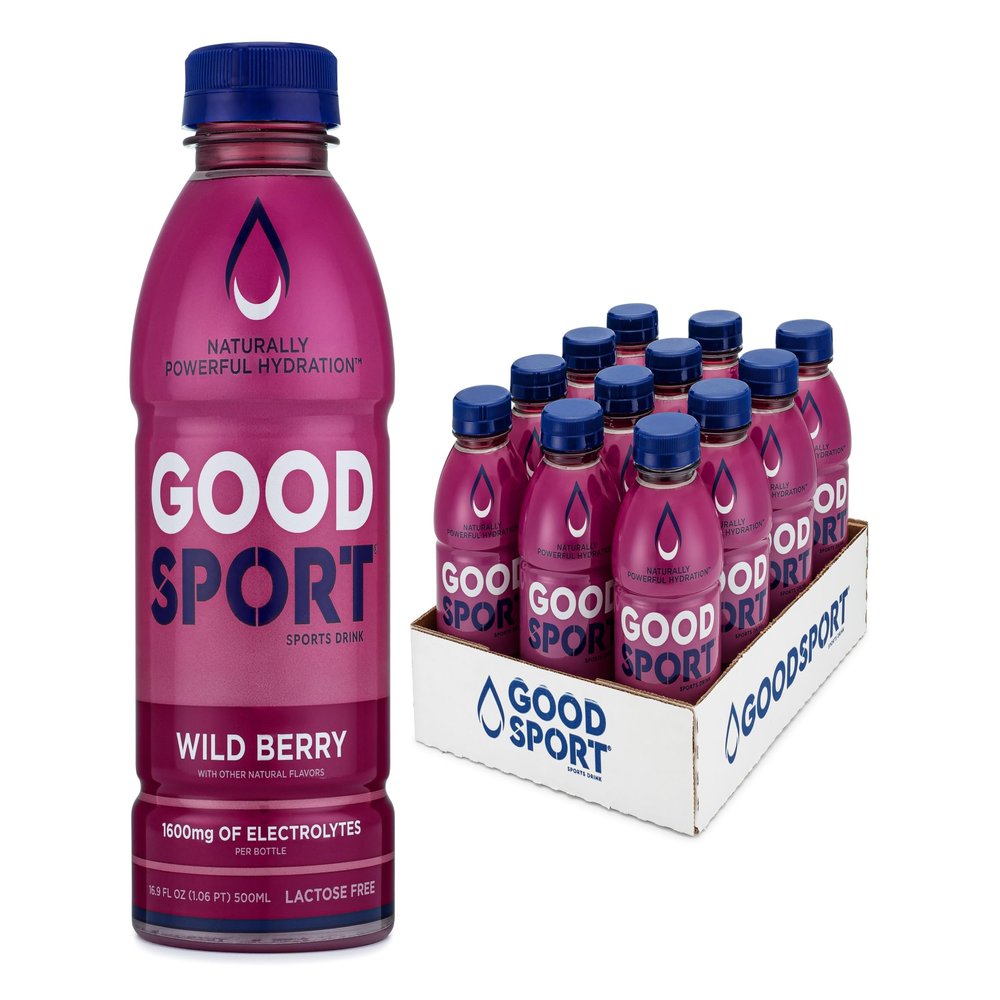 GoodSport Electrolyte Sports Drink, Rapid & Long-lasting Hydration (16.9 Fl Oz (Pack of 12), Wild Berry)