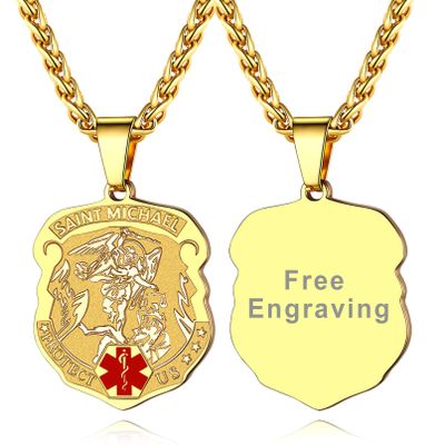 Supcare Diabetic Necklace for Men Gold Stainless Steel Necklace Engraved Necklace Medical Alert Necklace for Men Customizable Necklace