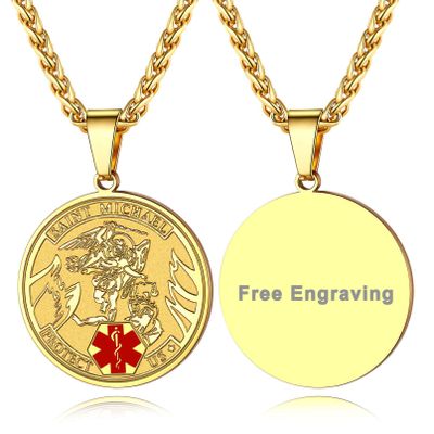 Supcare Engraved Necklace for Men Customize Necklace Personalize Jewelry for Men St Michael Pendant Medical Id Necklace Gold